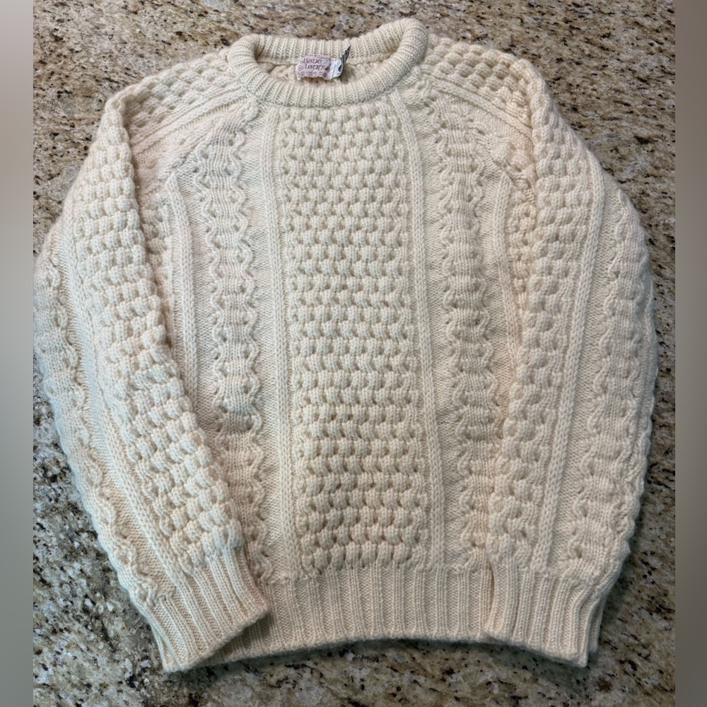 Vintage 60s Slieve League Handloomed Pure Wool Cable Knit Fishermans Sweater M L